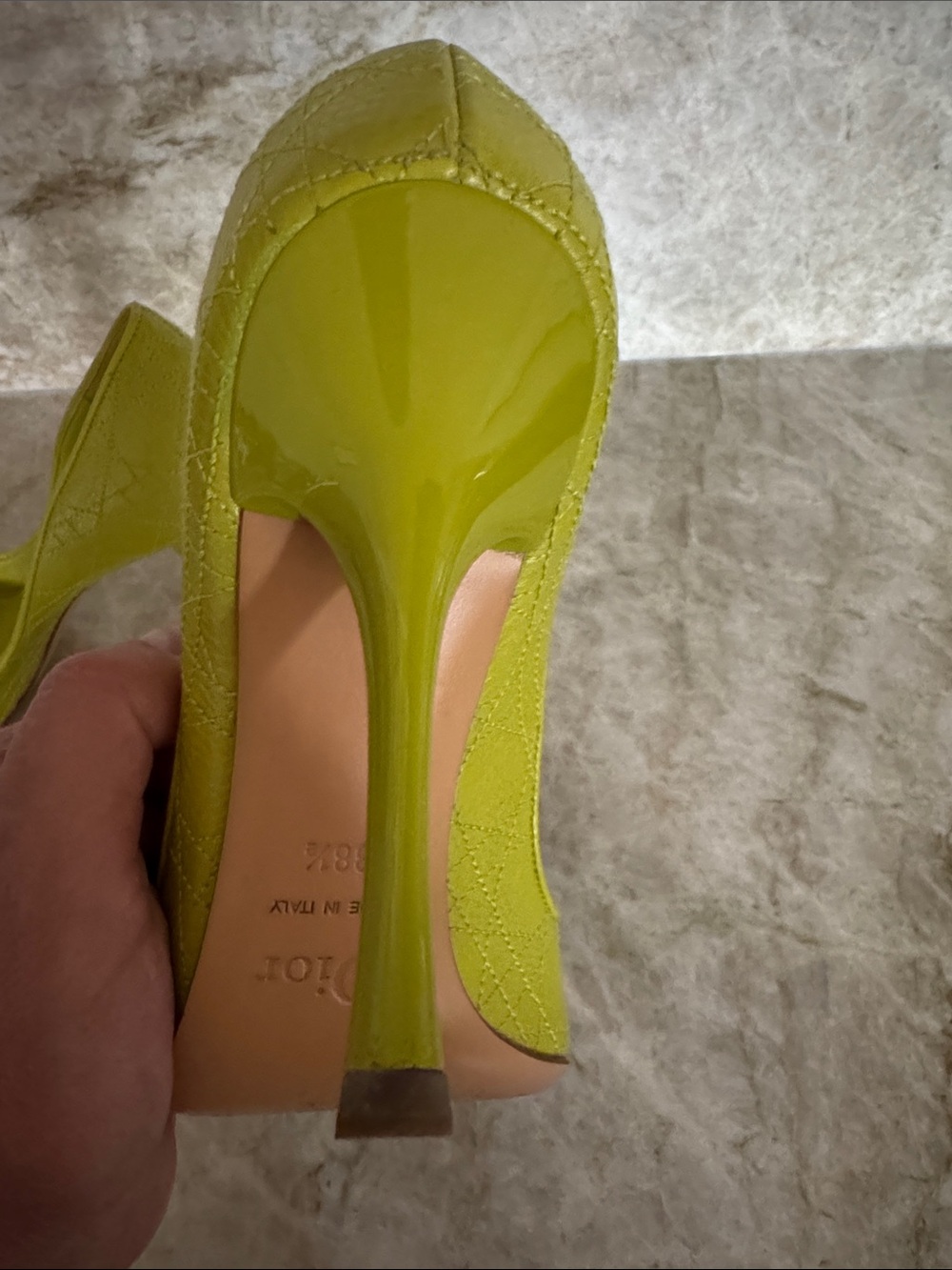 Dior Lime Green Quilted Peep-Toe Leather Pumps - Picture 8 of 10